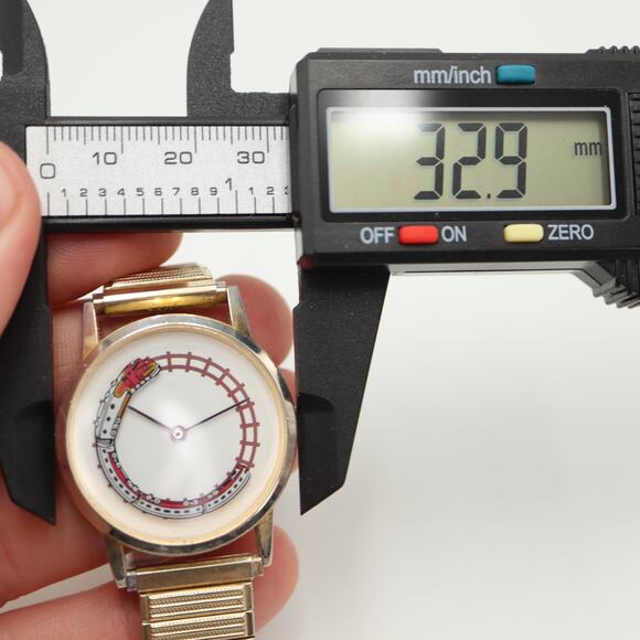 Vintage 1993 Train Disc Watch 33mm MSR Imports Gold Tone Expansion w New Battery - Picture 2 of 15